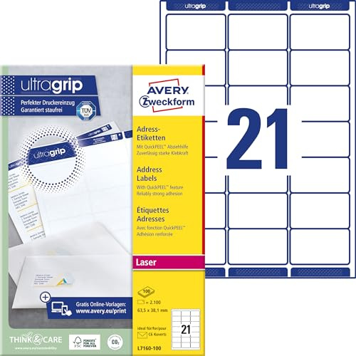 Avery Zweckform L7160-100 Etiquettes adresse pour enveloppes C6 63,5 x 38,1 mm 100 feuilles (Import Allemagne)