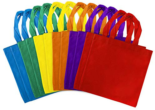 Super Z Outlet Assorted Colorful Solid Blank Fabric Tote Party Gift Bags Rainbow with Handles for Birthday Favors, Snacks, Decoration, Arts & Crafts, Event Supplies (12 Pack) (12 Inches)