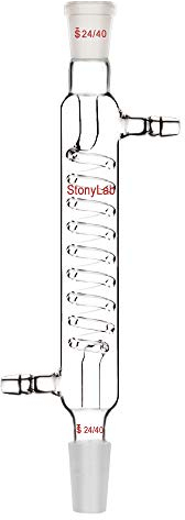 StonyLab Borosilicate Glass Graham Condenser with 24/40 Joint 200mm Jacket Length Lab Glass Condenser