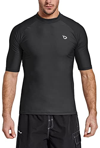 baleaf UV Shirt Herren Wasser UPF 50+ Kurzarm Rashguard Herren Schwimmshirt Rash Vest für Schwimmen Tauchen Schwarz L