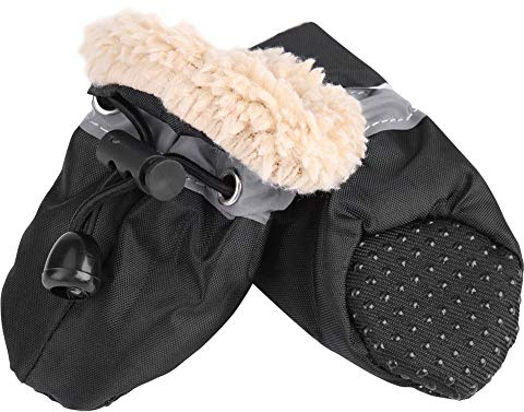 4Pcs Hund Schuhe Protektoren mit elastischen Befestigung Band Set Anti-Rutsch-Sohle Haustier Hund Schuhe Stiefel wasserdichte weiche Baumwolle gepolstert(#3-Black)