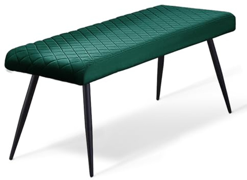 AINPECCA Velvet Padded Dining Bench, Vintage Cushioned Long Bench Lounge for Kitchen & Hallway, Dinner Stool with Metal Legs (Green, 130cm Length)