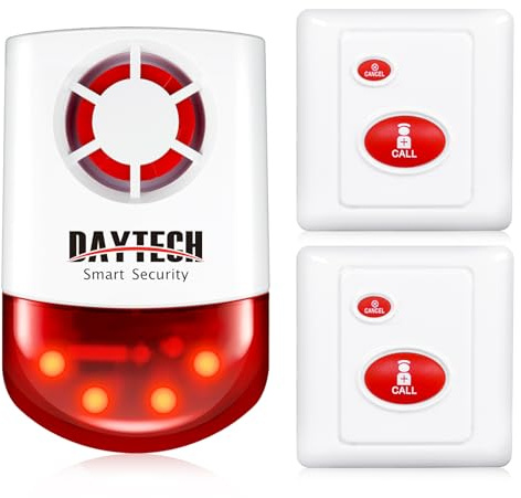 Daytech Wireless Emergency Alarm System-120dB Strobe Siren with Panic Buttons, 500ft Range, Waterproof Security Kit for Business/Home/Hotel/School (1 Red Siren+2 Buttons)