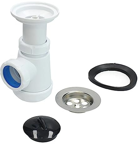 Fontastock FSKFSI004 sifón tipo botella corto extensible 1-1/4 32/40 con salida horizontal y rejilla de desagüe y tapón incluidos