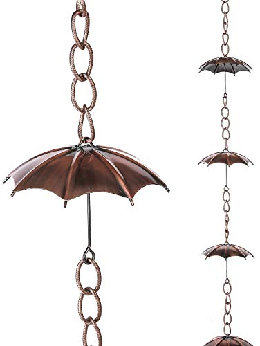 Topadorn Regenkette, Dekoration, 1,8 m, Outdoor-Regenfänger, Metallkette, Fallrohr, 183,9 cm, für Haus, Traufen, Garten und Haus, Regenschirmform, Regenketten