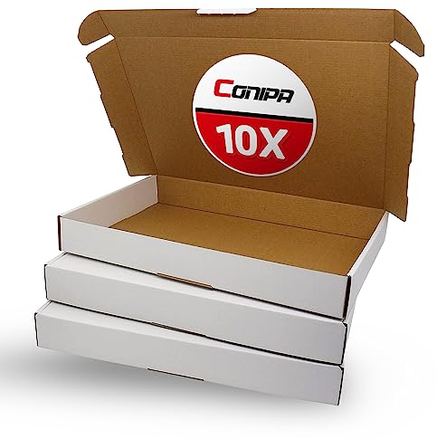 Conipa® 10 Stück Maxibriefkarton A4 in 350 x 250 x 50 mm (weiß) - Warensendung & Buchverpackung aus stabiler Wellpappe - Versandkarton & Faltkarton BÜWA (Bücher Versand) - Karton Verpackung Maxibrief