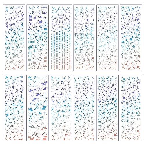 HLIWS 24 Blätter Laser Star Aufkleber, Silber Glitter Aufkleber, Selbstklebende Aufkleber, für Scrapbooking, Fotos, DIY Crafts (12 Styles)