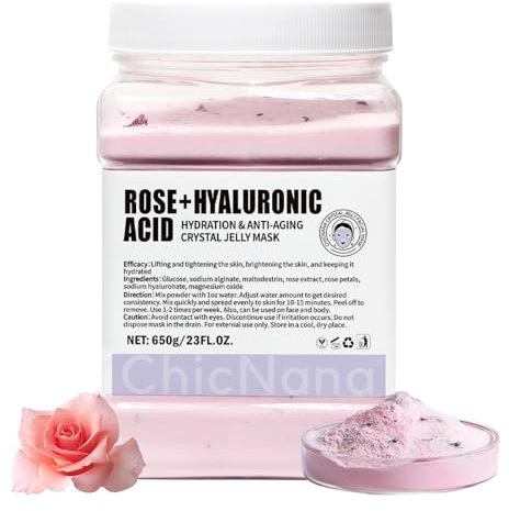 ChicNana Jelly Face Mask Peel Off Powder 650g Moisturizing and Hydrating Repair and Smooth Skin Care for Home Salon Spa (Rose Hyaluronic Acid)