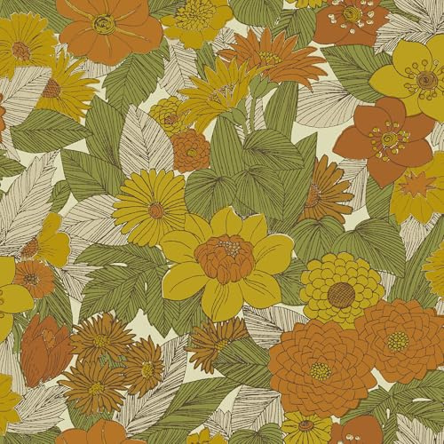 Retro Floral Yellow & Orange Peel and Stick Wallpaper by RoomMates, RMWS1238