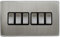 Light Switch 6 Gang 2 Way Brushed Chrome Wall Switch Screwless Plate Gloss Finish N310DME