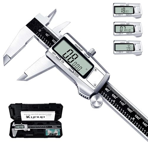 Kynup Calibre digital de 150 mm, calibrador digital de acero inoxidable, herramienta de medición electrónica, pantalla LCD para uso doméstico e industrial, color negro