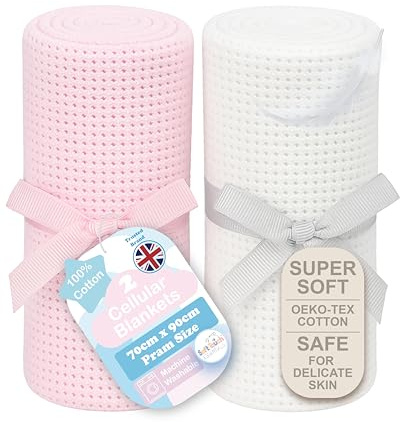 Soft Touch Newborn Essentials 70 x 90cm Cotton Baby Cellular Blanket for Pram, Car Seat and Cot Bedding