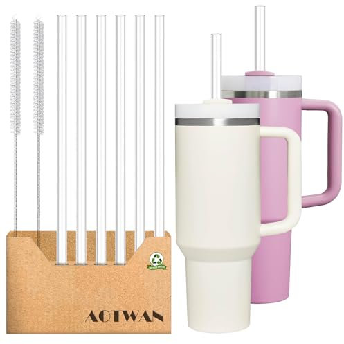 AOTWAN Strohhalm für Stanley Cup 6 Stück Strohhalme Lang 30.5cm,6 Geraden Strohhalme for Stanley mit 2 Reinigungsbürsten Zubehör für Stanley Cup 30oz/40oz