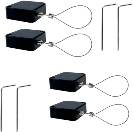 HXymxkeqi Retractable Cable Lock with Double-Sided Adhesive ABS Remote Control Security Lock for Phone,TV, 304 Stainless Steel, Black, 6.6 ft (2.0 m), 4Set