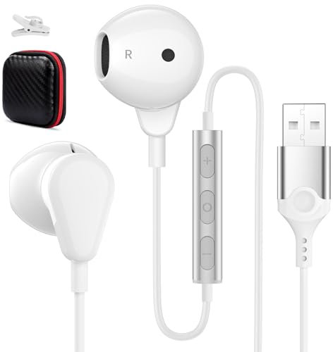 ACAGET 2.3M Auriculares PC Gaming con Micrófono Auriculares USB Control de Volumen Auricular PC con Cable Estéreo HiFi In Ear Auricular USB Gaming para Chromebook/PS 4/5/Ordenador/PC/Mac/Laptop