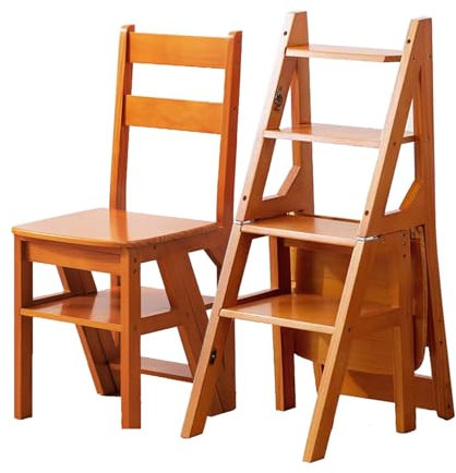 Taburete plegable de madera maciza, silla de escalera de madera para biblioteca, taburete portátil con peldaños, ideal para decoración del hogar, cocina, diseño de ahorro de espacio