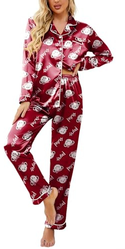 Ekouaer Pyjamas for Women Silk Satin Pyjama Bride Pjs Set Two Piece Pj Sets Teddy bear Sleepwear Loungewear