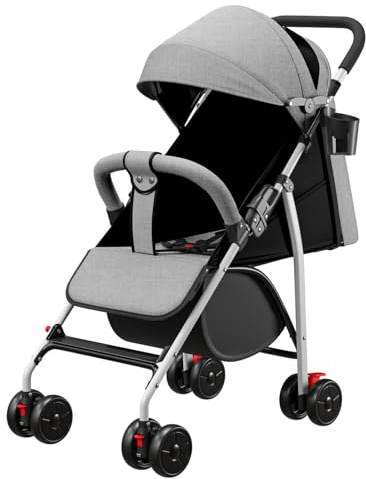 MUL-BOUTIQUE Kompakter Kinderwagen, 0 bis 4 Jahre (30 kg max), leicht (4,10 kg), Buggy für Babys, Komfort, faltbar, kompakt und neigbar, mit Baumwolle, Getränkehalter, Sonnenblende (Grau)