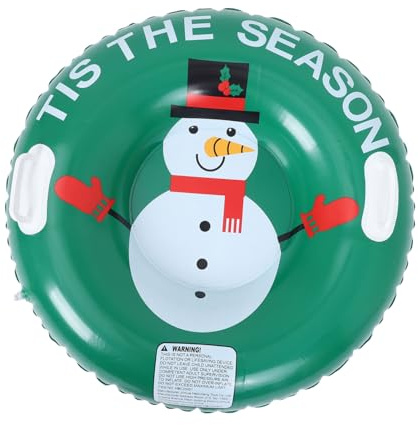 PRETYZOOM Heavy Duty Inflatable Snow Tube Sled with Decorative Snowman Design for Adults Thickened Portable Sledding Tube for Outdoor Winter Sports Quick Inflation and Easy Storage