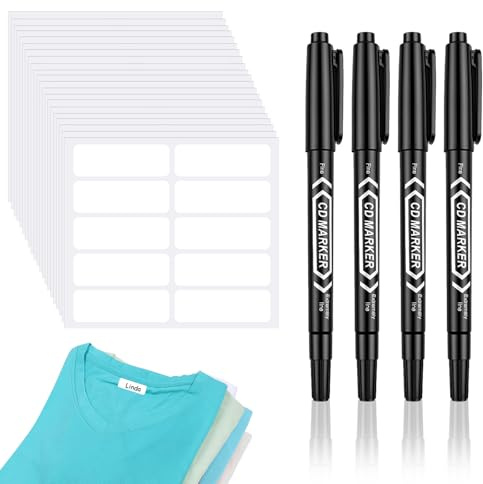 210 Pcs No-Iron Name Labels for Clothes Kids, 45 × 15 mm Writable Fabric Labels with 4 Permanent Markers, Waterproof Name Tags for Clothes