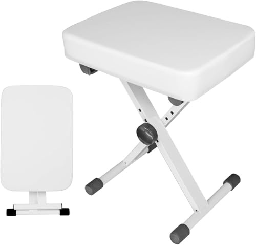 HEYOUTH Sgabello Pianoforte Regolabile,Sedia per Pianoforte o Tastiera in Altezza 40-45-48-50CM,Sgabello per Tastiera Imbottito,Panca Pianoforte (White)