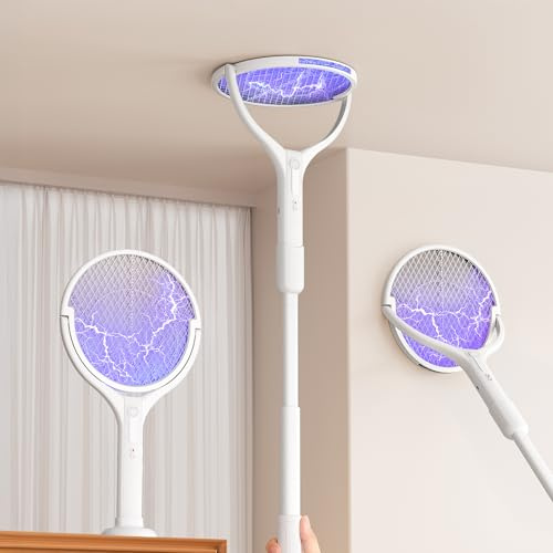 BKXCHA Racchetta Zanzare Elettrica con Asta Telescopica & Testa Rotante
