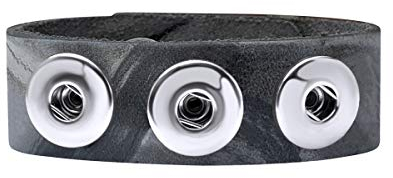 Quiges Damen 18mm Druckknopf Chunk Armband aus Leder Grau Marmor Verstellbar 18.5-20.5cm für Click Buttons