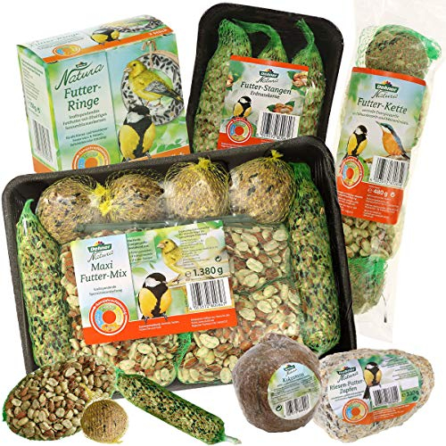 Dehner Natura Premium Wildvogelfutter, Spezial-Snackmix, Wildvogelsnack, Ganzjahresfutter energiereich / kraftspendend, hochwertiges Vogelfutter für Wildvögel, 6-teilig