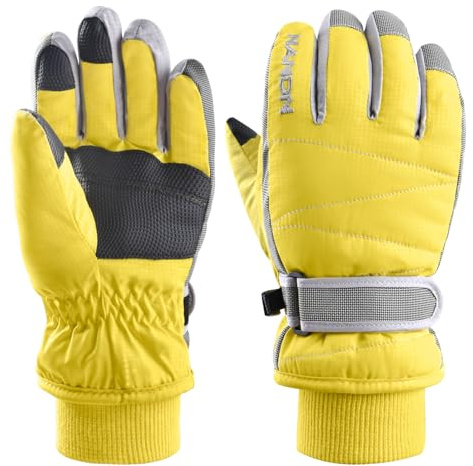Azarxis Warme Handschuhe, Thermische Ski Snowboard Handschuhe, Winddich Winterhandschuhe für Damen und Herren (Gelb, S)