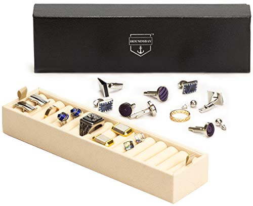 HOUNDSBAY Ring & Cufflink Box Padded Jewelry Tray | Accessory to Admiral and Commander Dresser Valet Box & Victory Valet Tray (Ivory)