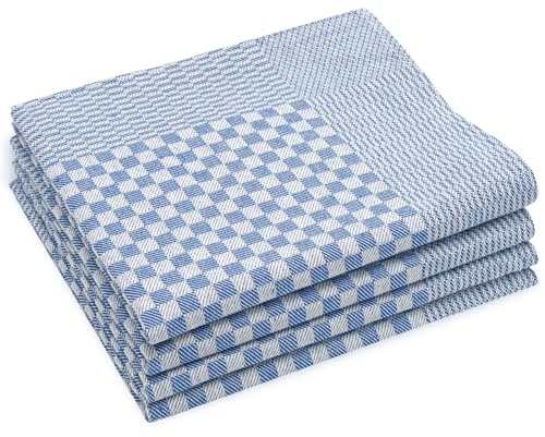 ZOLLNER 4er Set Grubentücher, 54x100 cm, Baumwolle, blau weiß kariert