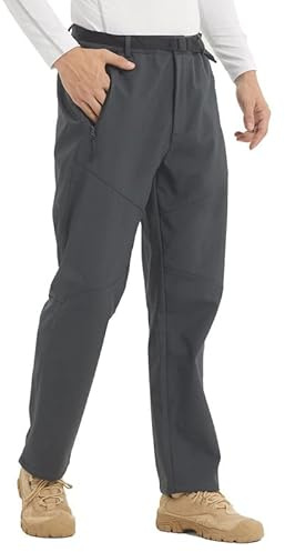LANBAOSI Vandringsbyxor herr vinter fleece fodrade byxor softshell utomhus termiska arbetskläder skidåkning golf promenader vattentäta byxor, Grå, S