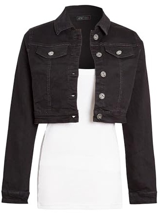 shelikes Womens Denim Jacket Crop Style Long Sleeve Button Up Slim Fit Vintage Jean Jacket For Ladies Girls