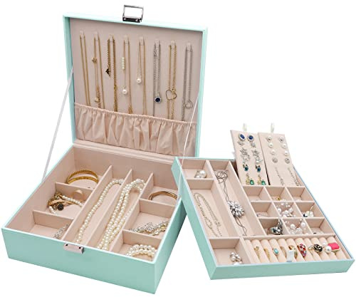 ProCase Scatole Portagioie Donna, Cofanetto Portagioielli da Esposizione a Due Strati di Gioielli con Divisorio Rimovibile per Collana Orecchini Bracciali Anelli Orologi, Regalo –Menta
