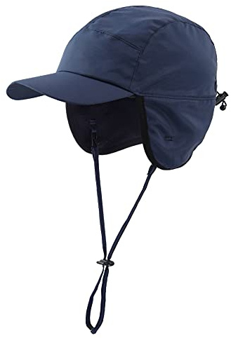 Home Prefer Gorras de Invierno Impermeables para Hombre, con Forro Polar cálido, Orejeras, Gorra de béisbol, Azul Marino, Talla única