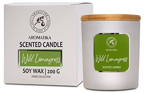 Aroma Kerze Zitronengras 200 g - Aromatherapie Sojawachs Kerzen mit Zitronengrasöl - Vegan Soja Wachs mit Ätherischen Ölen - Kerzengeschenk - Duftkerze im Glas - bis zu 45 Stunden Brenndauer
