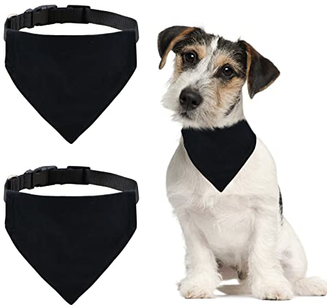 HACRAHO Sublimation Hund Bandanas, 2 Stück Schwarz Hund Sublimate Bandana mit Freigabe Schnalle Blank Hundehalstuch Bandanas mit Halsband für mittelgroße große Hunde, L