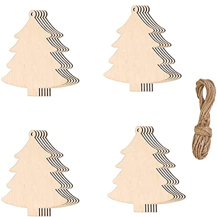 20 Pieces Christmas Tree Wooden Ornaments Hanging Baubles, DIY Wood Christmas Hanging Pendant Crafts Embellishments for Xmas Decoration Wedding Party Decor