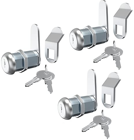 Hecfu 3 Pcs Tool Box Lock with Keys, 1-1/8 Cam Lock Keyed Alike, Truck Toolbox Locks Mailbox Lock Replacement, Secure File Drawer RV Door, Zinc Alloy