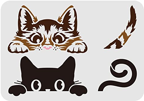 FINGERINSPIRE Peeking Cat Malschablone 29.7x21cm Niedliche Katze Zeichnung Schablone Katze Muster DIY Malerei Vorlage Tier Katze Schablone für Malerei auf Wand Holz Möbel Stoff und Papier