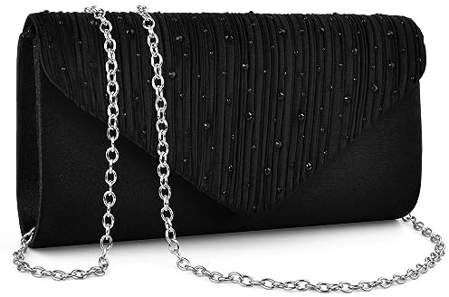 TINDTOP Evening Clutch Purses for Women Handbags for Formal Wedding Party Cocktail Prom Crossbody Shoulder Envelope Bag (A-Black)