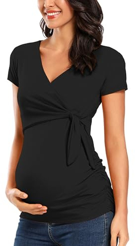 Love2Mi T-shirt d'allaitement à manches courtes pour femme enceinte, T-shirt de maternité, mode de grossesse, col en V, pour femmes enceintes, tops d'allaitement, L