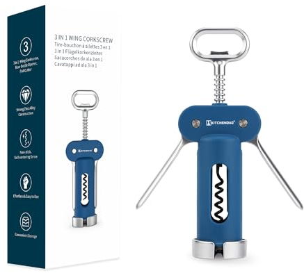 KITCHENDAO 3 in 1 Flügelkorkenzieher, Wein Korkenzieher Weinöffner mit Abnehmbarem Folienschneider, Eingebauter Bierflaschenöffner, Multifunktionaler Stabiler Langlebiger Manueller Weinflaschenöffner