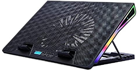 Base Refrigeradora Portatil Enfriador de Portátil Almohadilla de enfriamiento para computadora portátil 12-17.3 pulgadas con panel de metal Un ventilador grande Luces de arco iris Cinco alturas ajusta