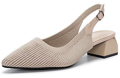 youngshow Women's Slingback Pumps Comfortable Knitted Pointed Toe Pumps Shoes Women Low Heel Slip On Casual Work Office Dress Shoes Apricot 7