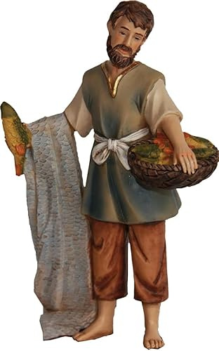FADEDA fiskare/höjd: 11 cm/handmålad/detaljerade krubbfigurer – julbord, dekoration, krubbtillbehör