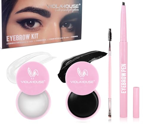VIOLA HOUSE Augenbrauenseife 15g + Augenbrauenfärber 15g + 1 Augenbrauenstift + 1 Augenbrauenpinsel, Set aus 4D Long Lasting Eyebrow Soap und wasserfestem Augenbrauen-Wachs. (Black)