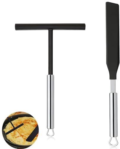 Gruvox Stainless Steel Crepes Distributor and Spatula Baking Tools for Pancakes Cooking Tools 1pc T- Shaped Batter Spreaders and 1pc Spatula Set for Home Kitchen Cooking Baking Tools Palette Knife