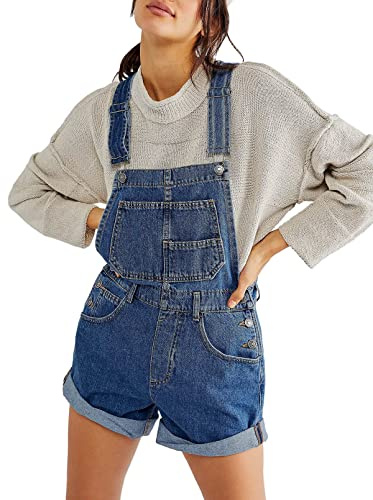 Sovoyontee Mono de mezclilla para mujer, con tirantes, pantalones cortos