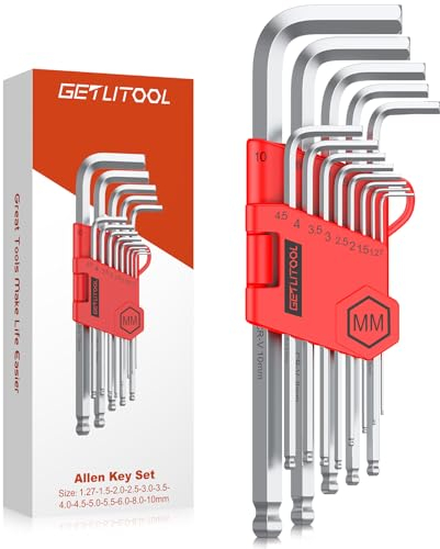 GETLITOOL Set 13PZ Chiavi Esagonali con Testa Sfera 1.27-10mm 13 Pezzi Chiave a Brugola Metrica Braccio a T Lungo 76-180mm in Acciaio per Riparazione Bici Elettrodomestici DIY - Argento
